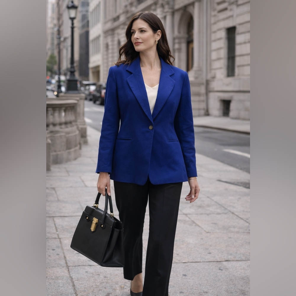 Joan Leslie Royal Blue Wool Blend Blazer Women’s 18WP Petite Lined Jacket